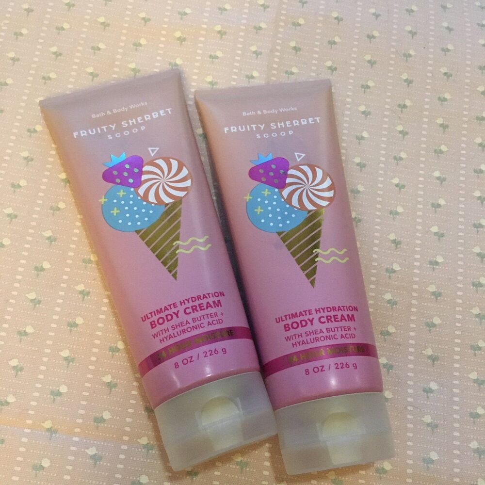 Bath & body Works 8 oz ea Fruity sherbet scoop Hydrating body cream x 2 bundle
